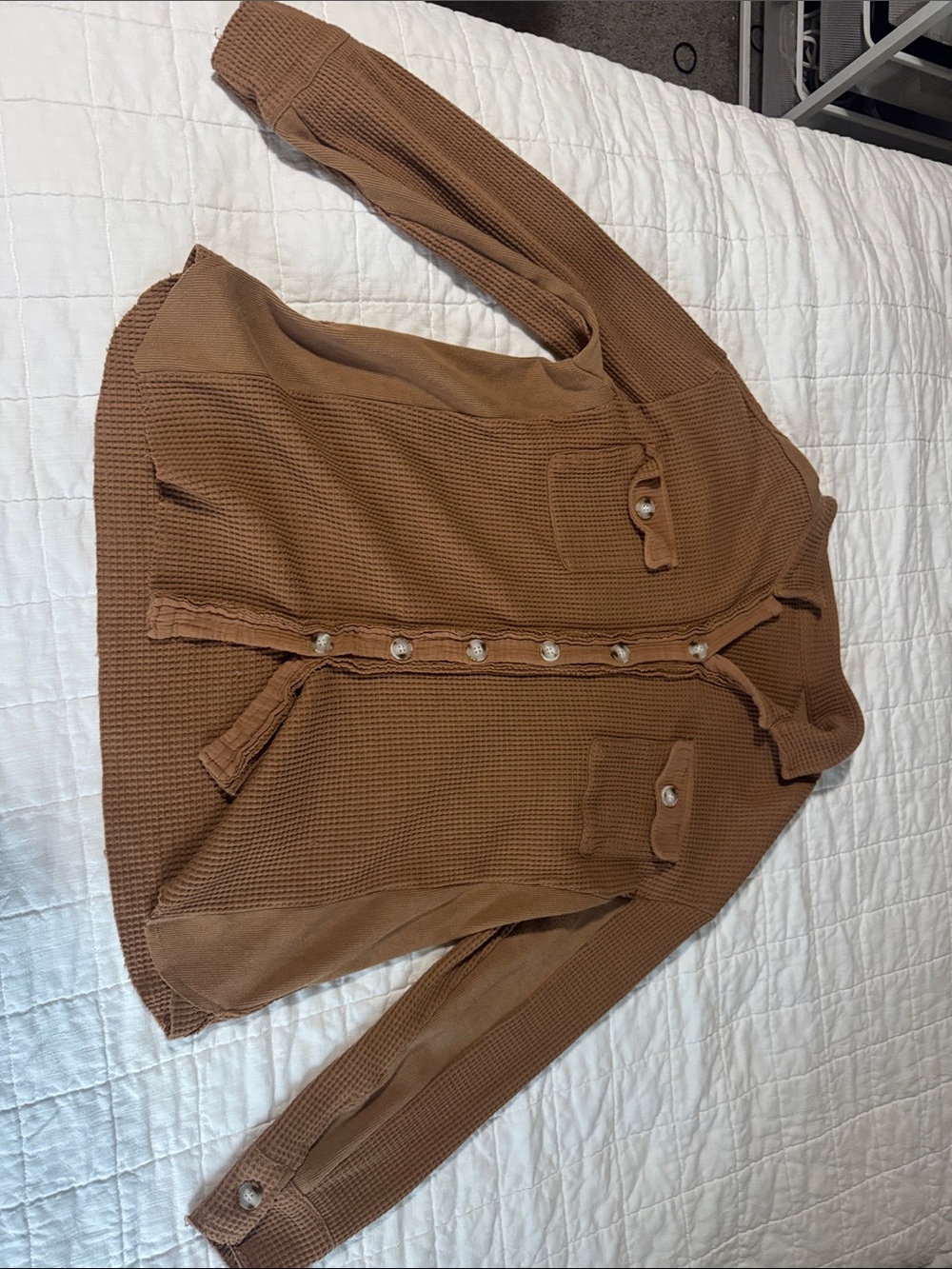 Waffle Knit Button-Front Jacket in Brown